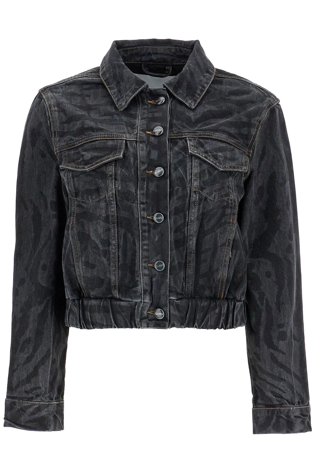 Ganni Cutshort Denim Jacket With Laser-Cut