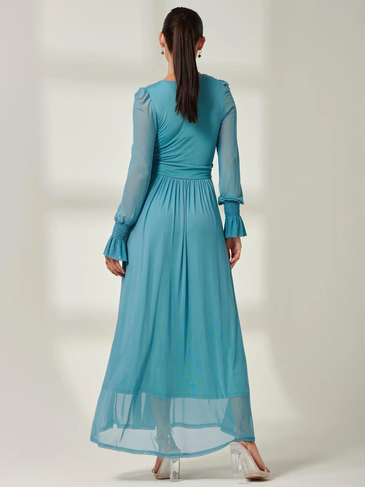 Greta Long Sleeve Mesh Maxi Dress, Teal