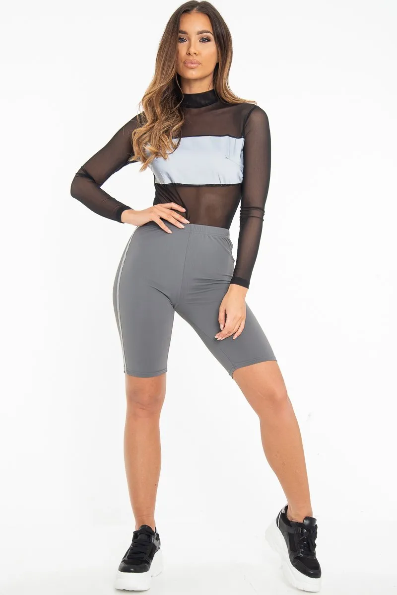 Grey Reflective Stripe Side Cycling Shorts - Betty