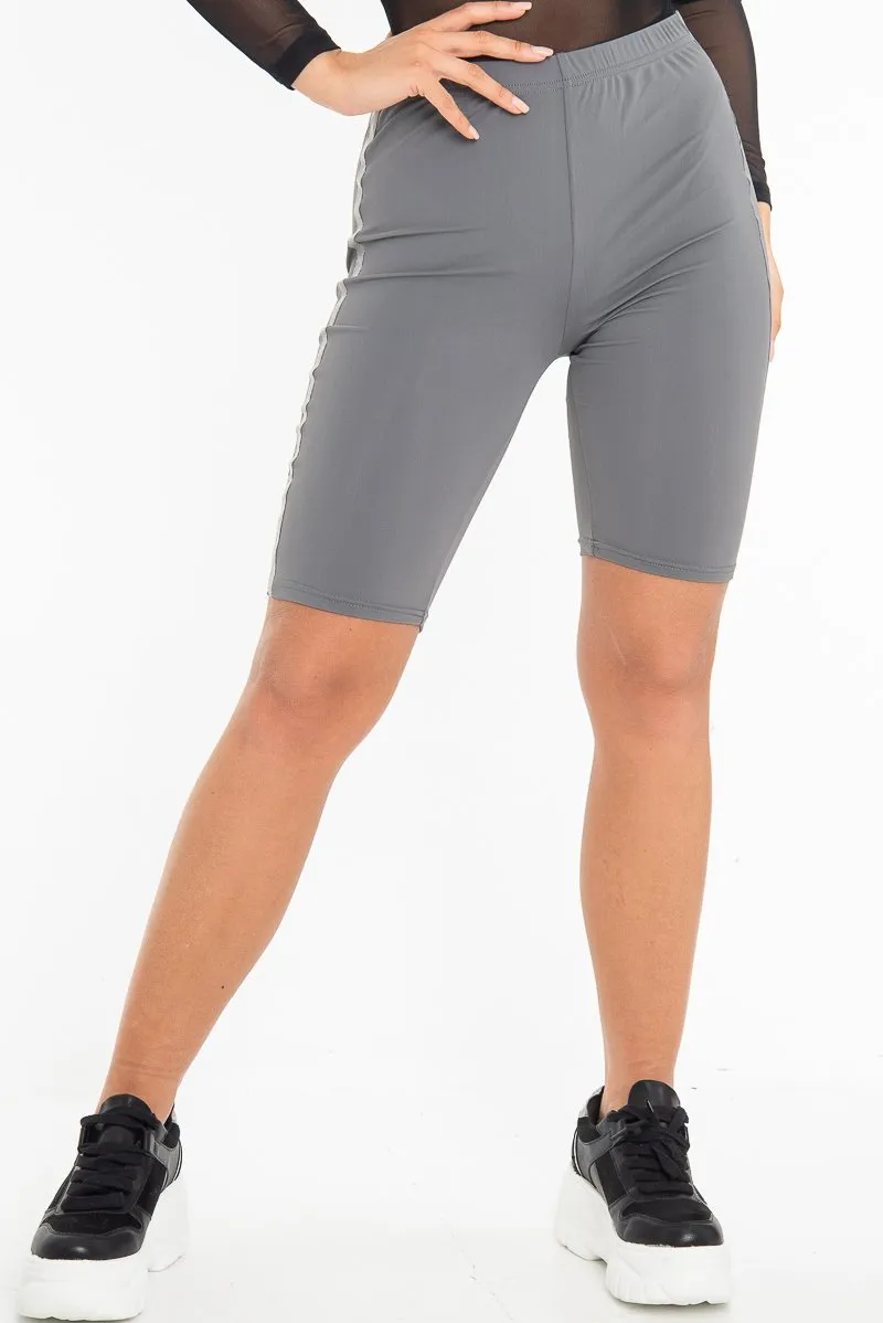 Grey Reflective Stripe Side Cycling Shorts - Betty