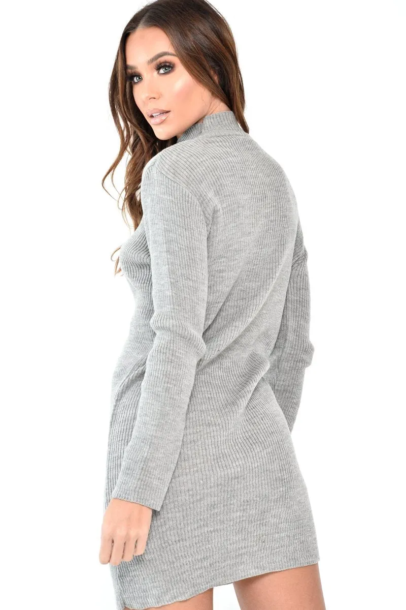 Grey Rib Bodycon Turtle Neck Mini Dress - Tesia