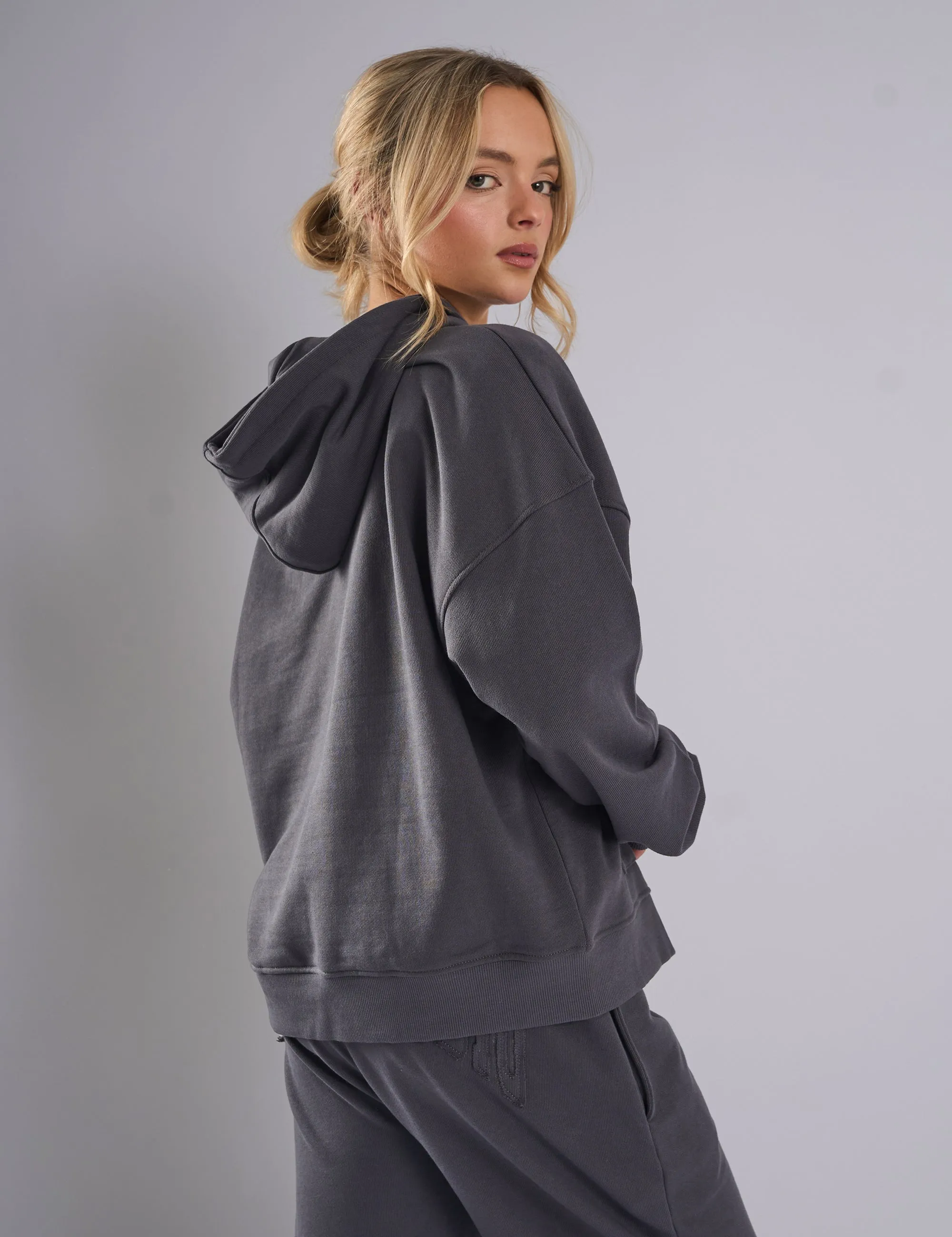 Kaiia Studio Distressed Applique Hoodie Dark Grey