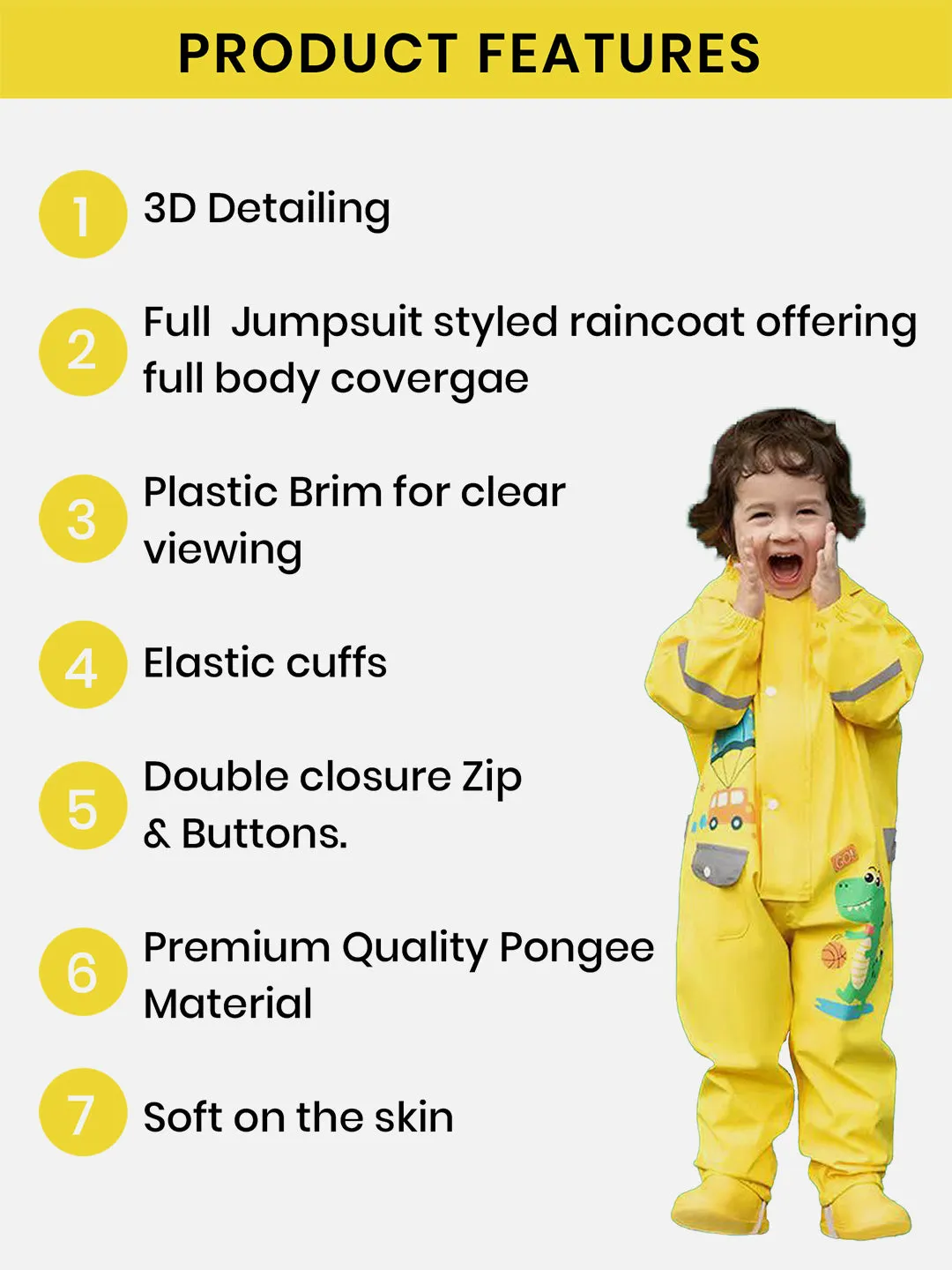 Little Surprise Box Yellow Parachute Dino theme full Jumpsuit Style Raincoat for Toddlers/Kids