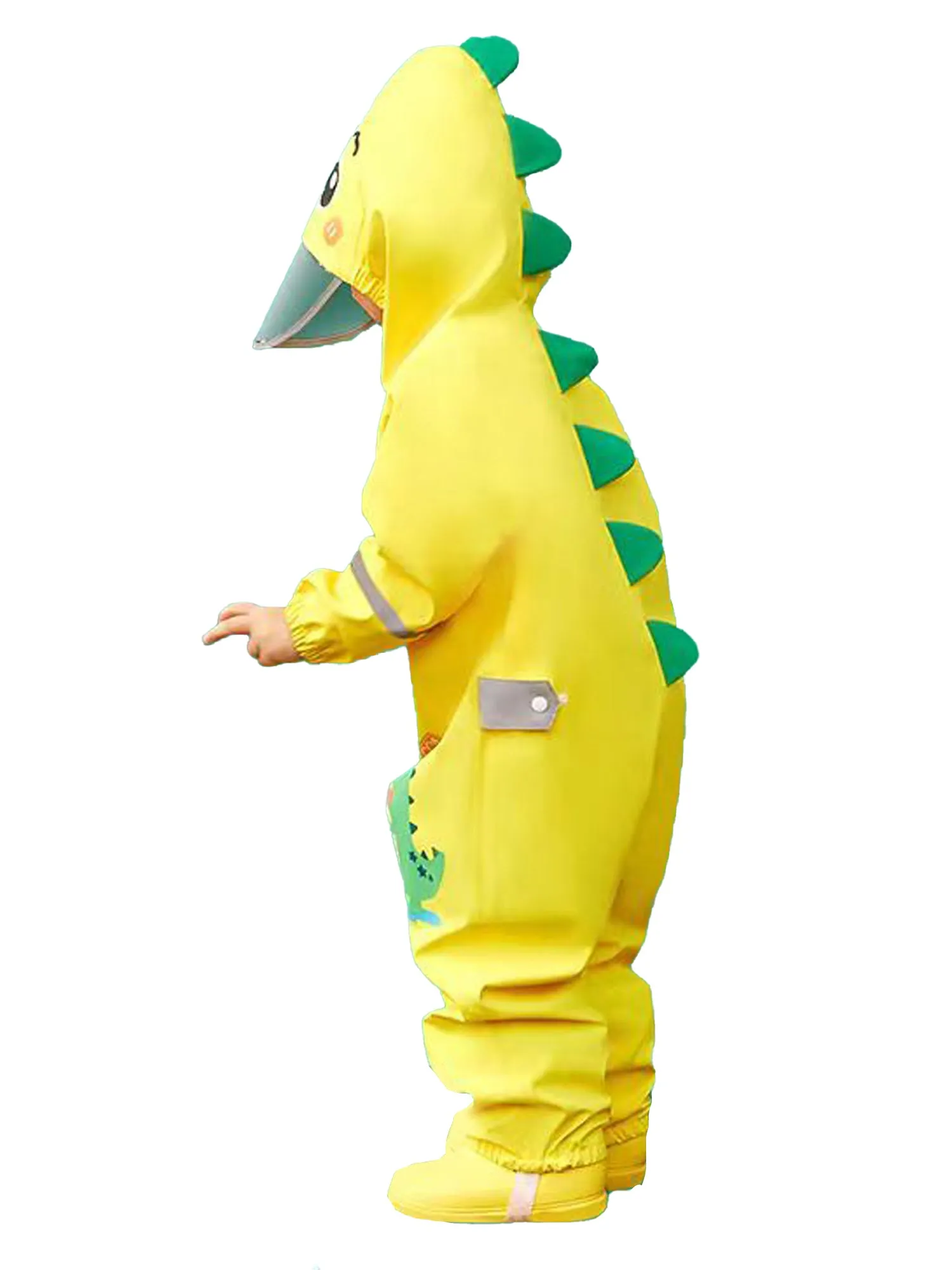 Little Surprise Box Yellow Parachute Dino theme full Jumpsuit Style Raincoat for Toddlers/Kids