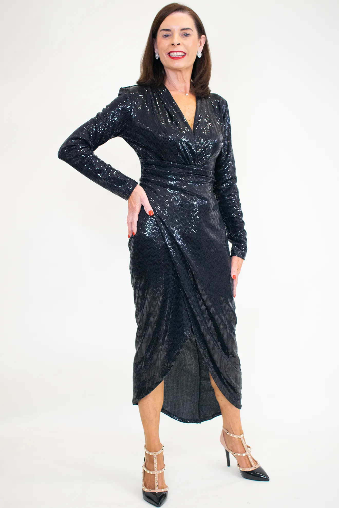 Luxury Sparkle Wrap Style  Dress in Classic Black