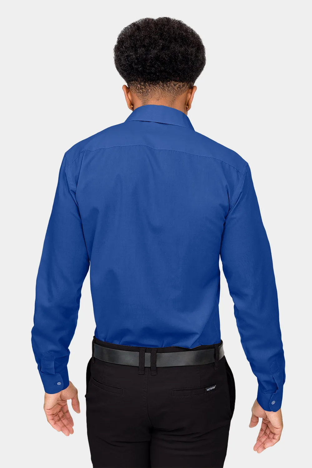 Men's Slim Fit Solid Color Dress Shirt (Royal Blue)