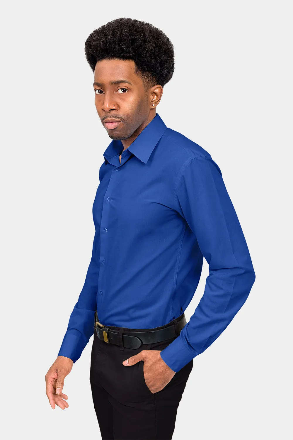 Men's Slim Fit Solid Color Dress Shirt (Royal Blue)