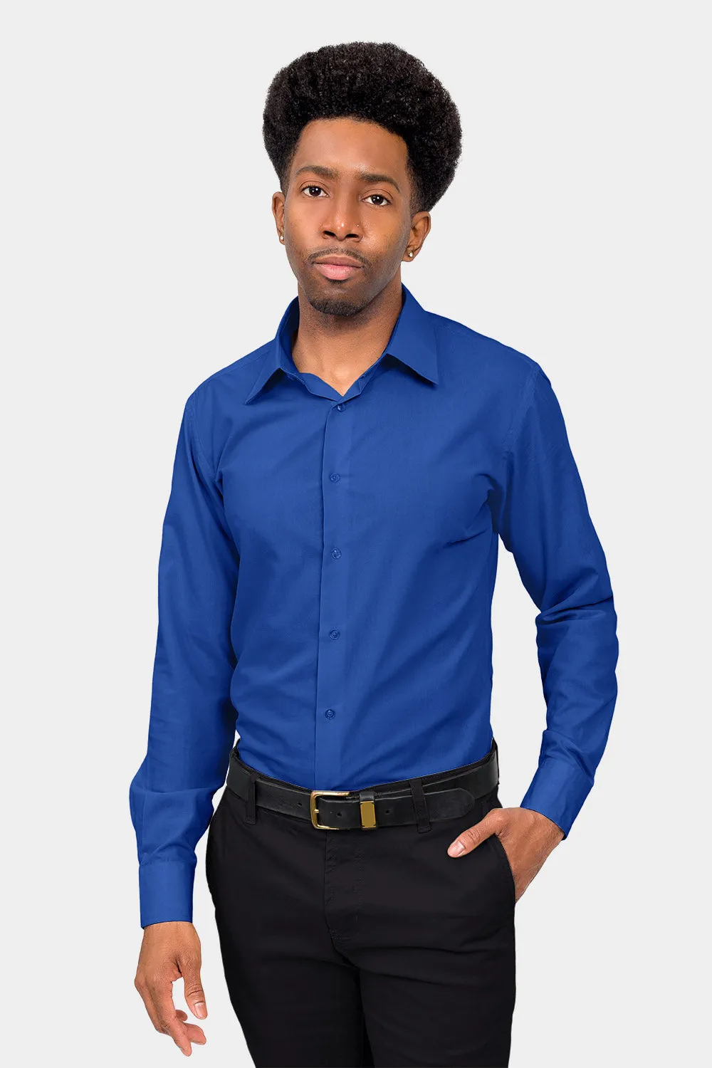 Men's Slim Fit Solid Color Dress Shirt (Royal Blue)