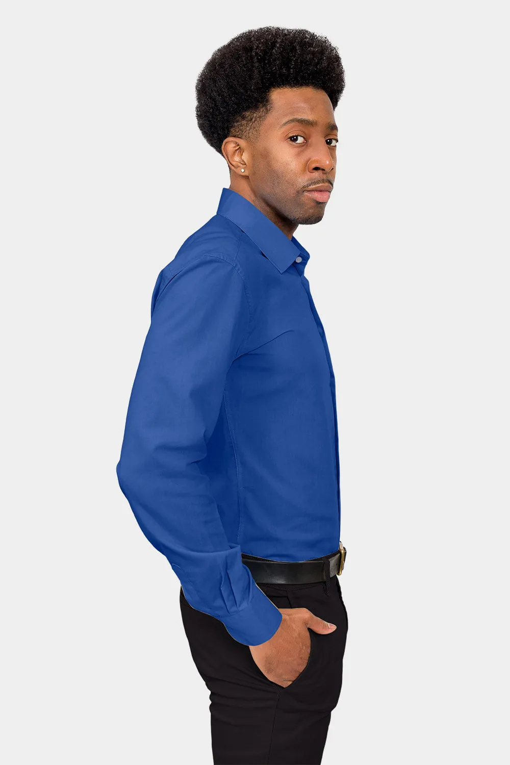 Men's Slim Fit Solid Color Dress Shirt (Royal Blue)