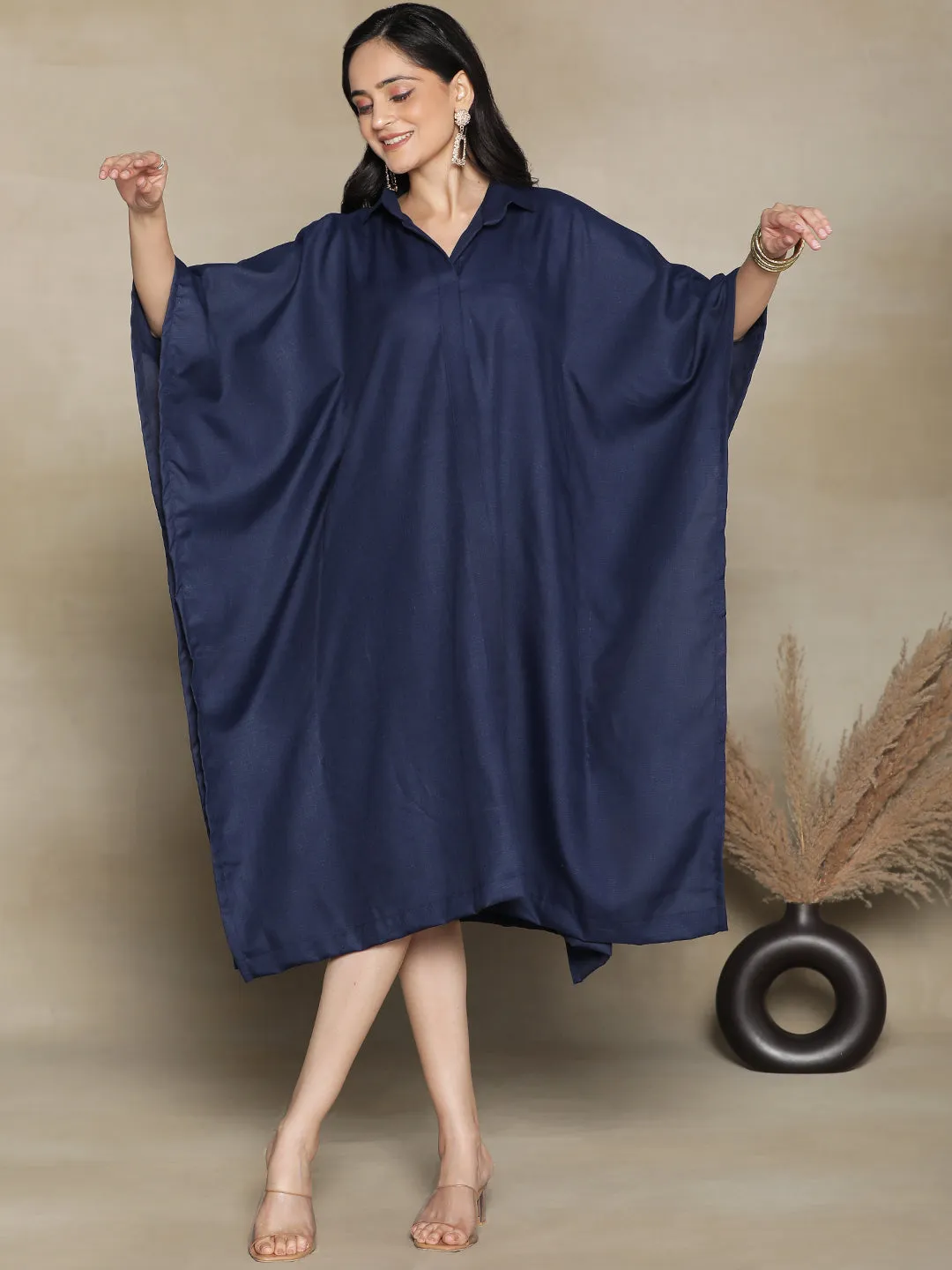 Navy CottonSlub ShirtKaftan