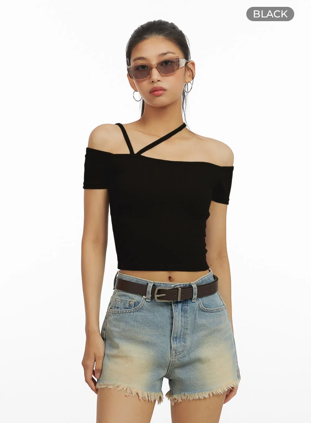 Off Shoulder Strap Crop Top IU412