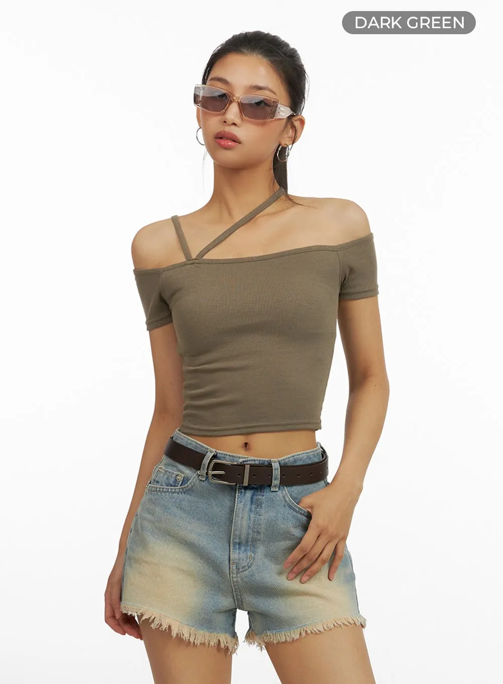 Off Shoulder Strap Crop Top IU412