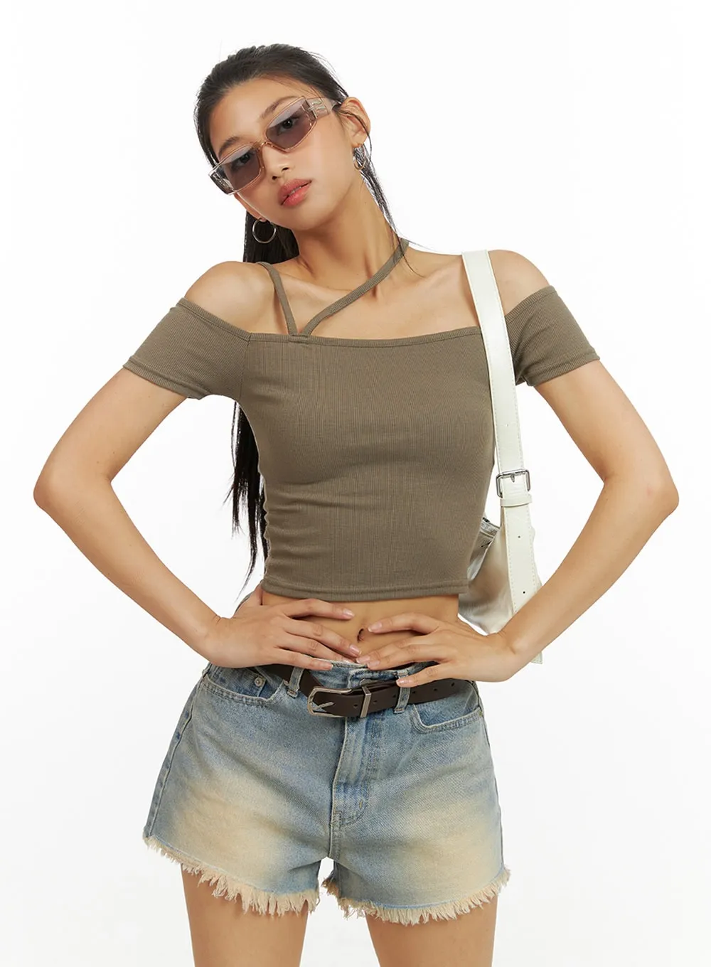 Off Shoulder Strap Crop Top IU412