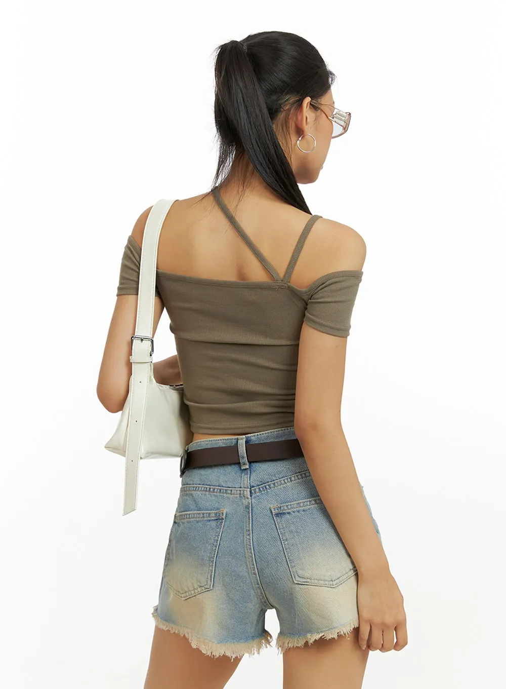 Off Shoulder Strap Crop Top IU412