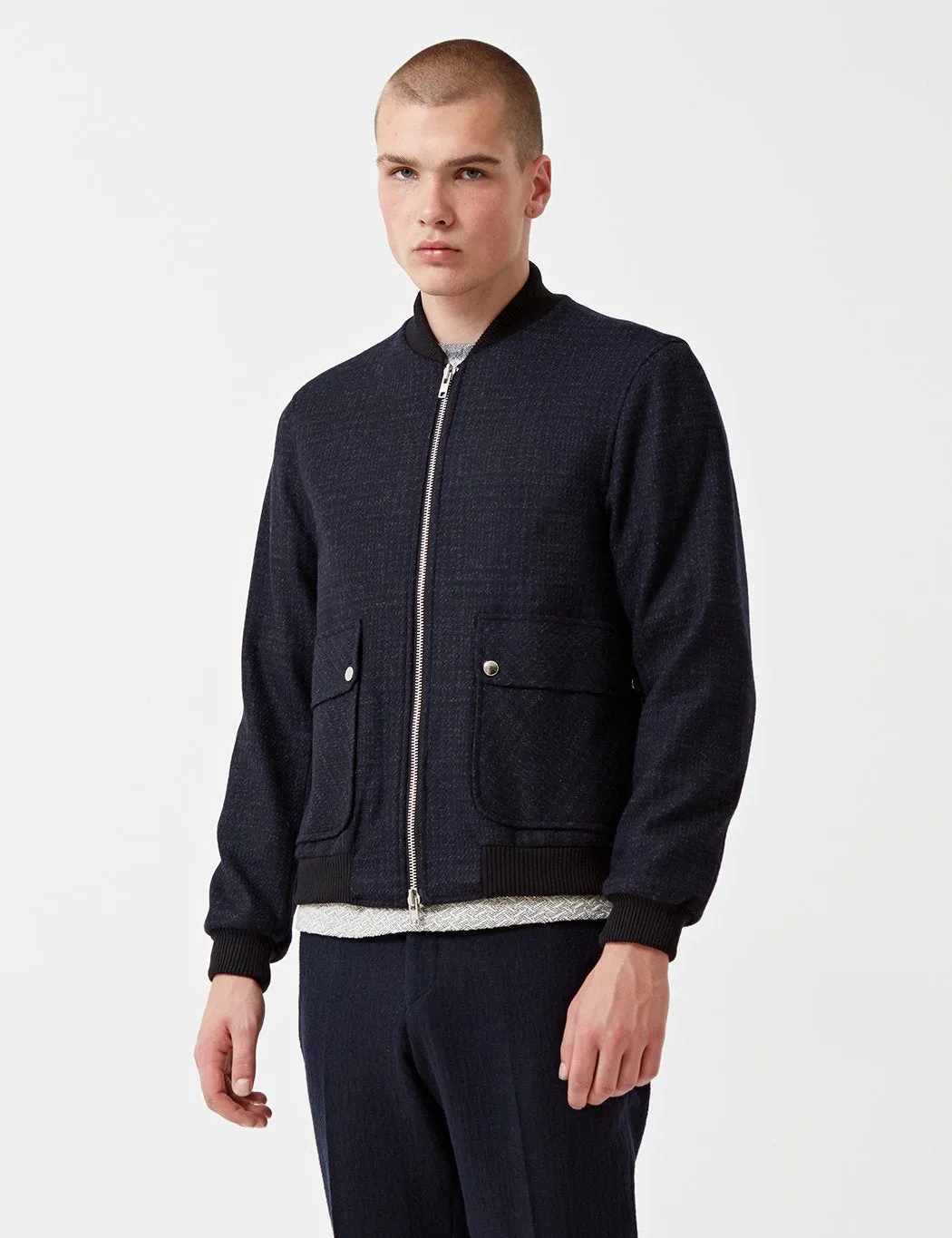 Oliver Spencer Bermondsey Bomber Jacket - Haydon Midnight Blue