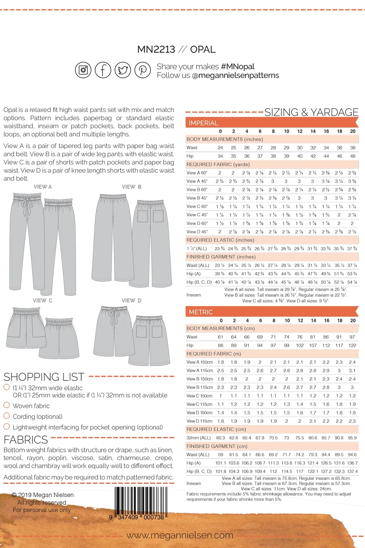 Opal Pants & Shorts - Sewing Pattern | Megan Nielsen