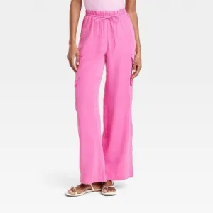 Open Box - Women's High-Rise Wide Leg Cargo Pants - A New Day Hot Pink S