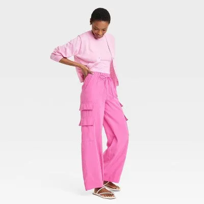 Open Box - Women's High-Rise Wide Leg Cargo Pants - A New Day Hot Pink S