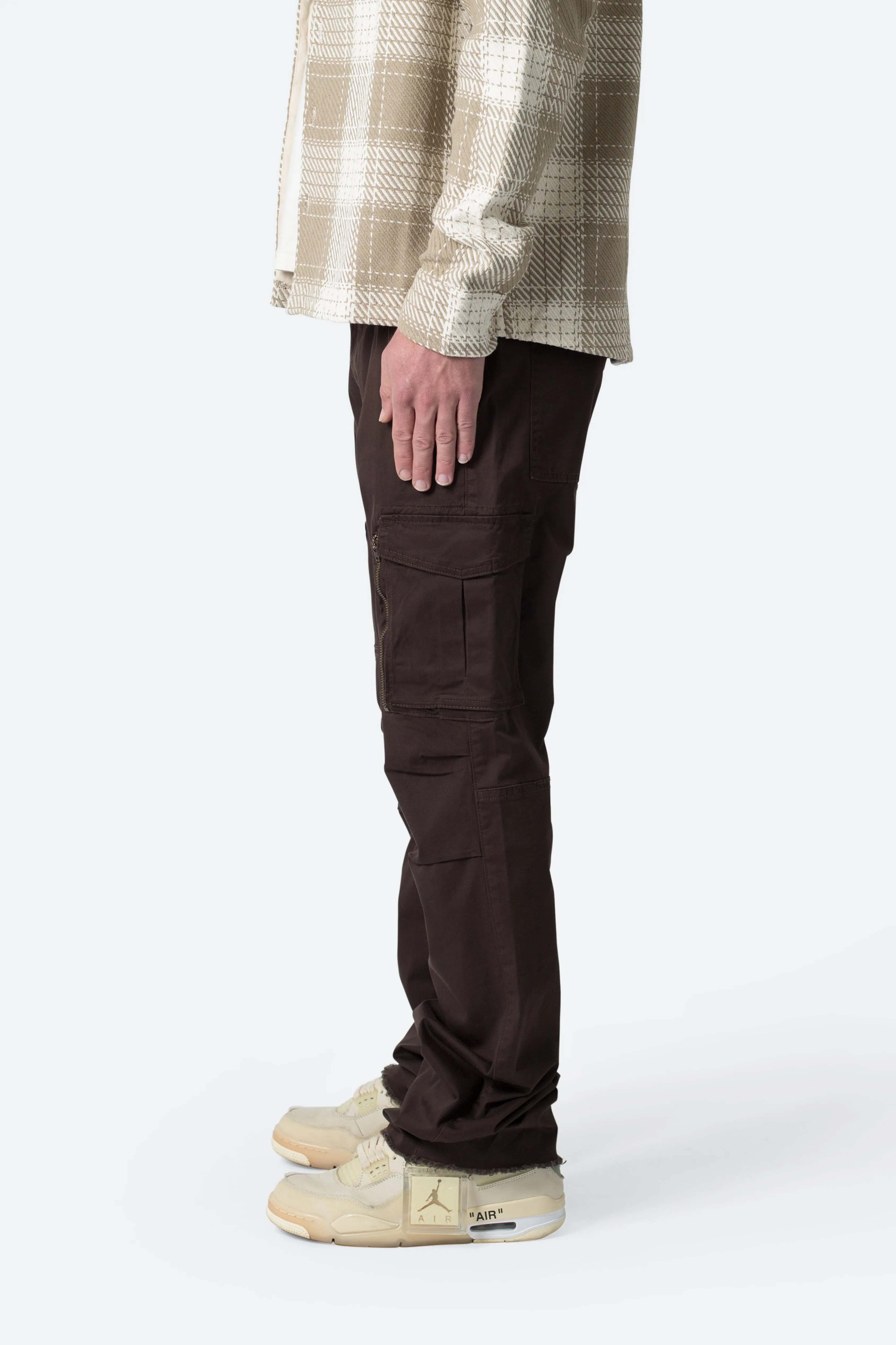 Paneled Zipper Cargo Pants - Brown