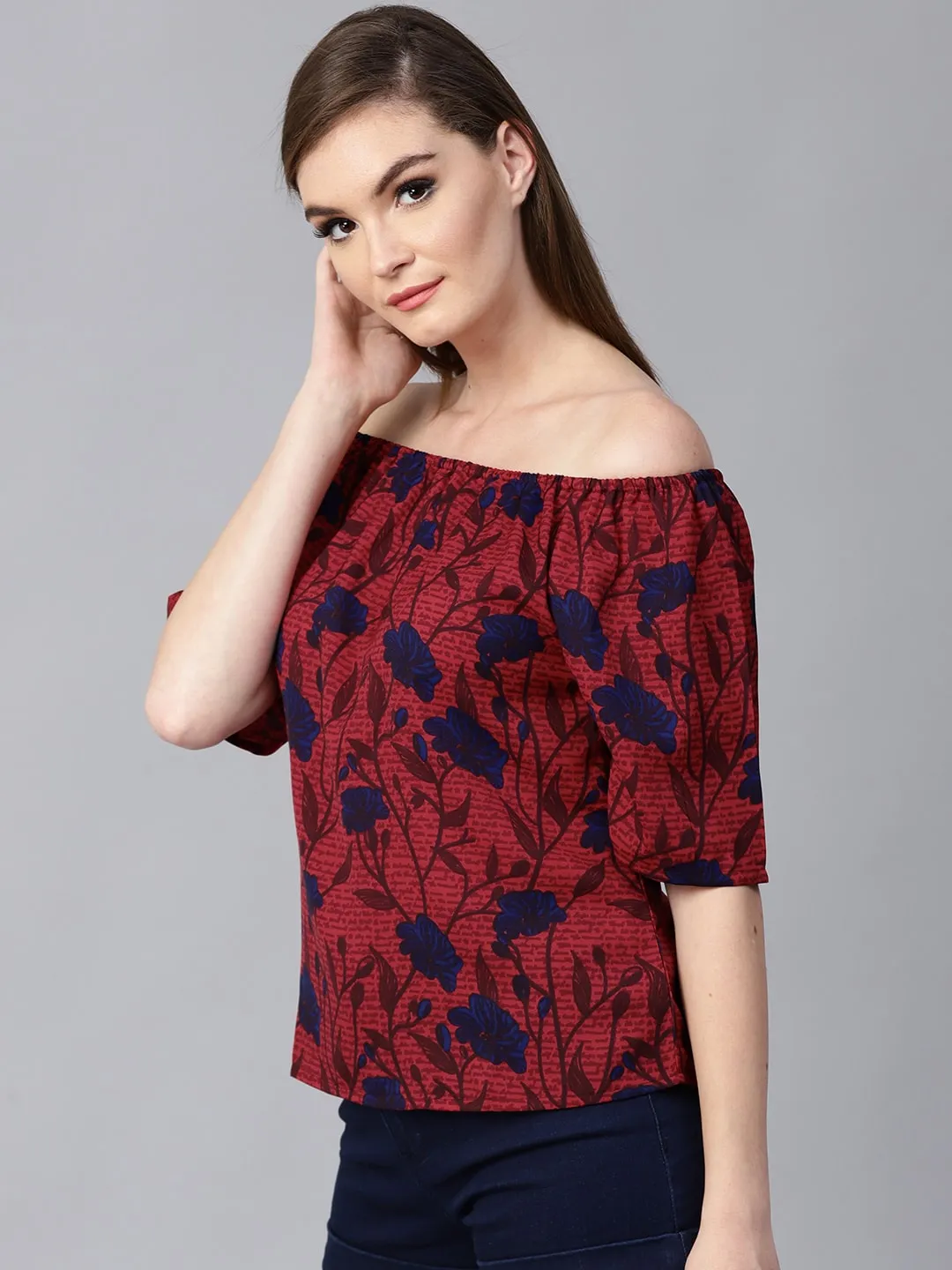 Pannkh Women's Floral Off Shoulder Top