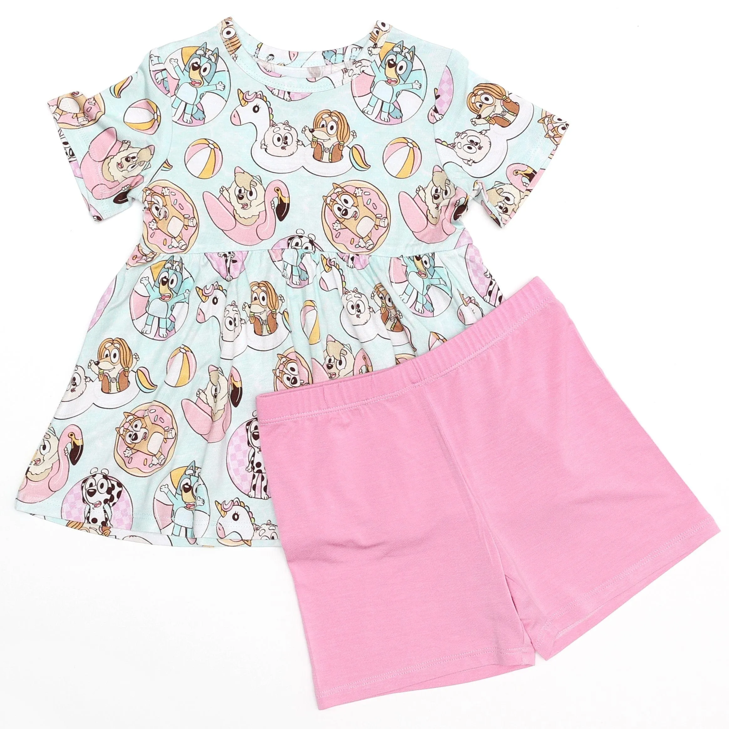 Park Fun Pink Pool Pups - Bamboo Short Sleeve & Shorts Peplum