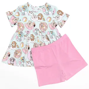 Park Fun Pink Pool Pups - Bamboo Short Sleeve & Shorts Peplum