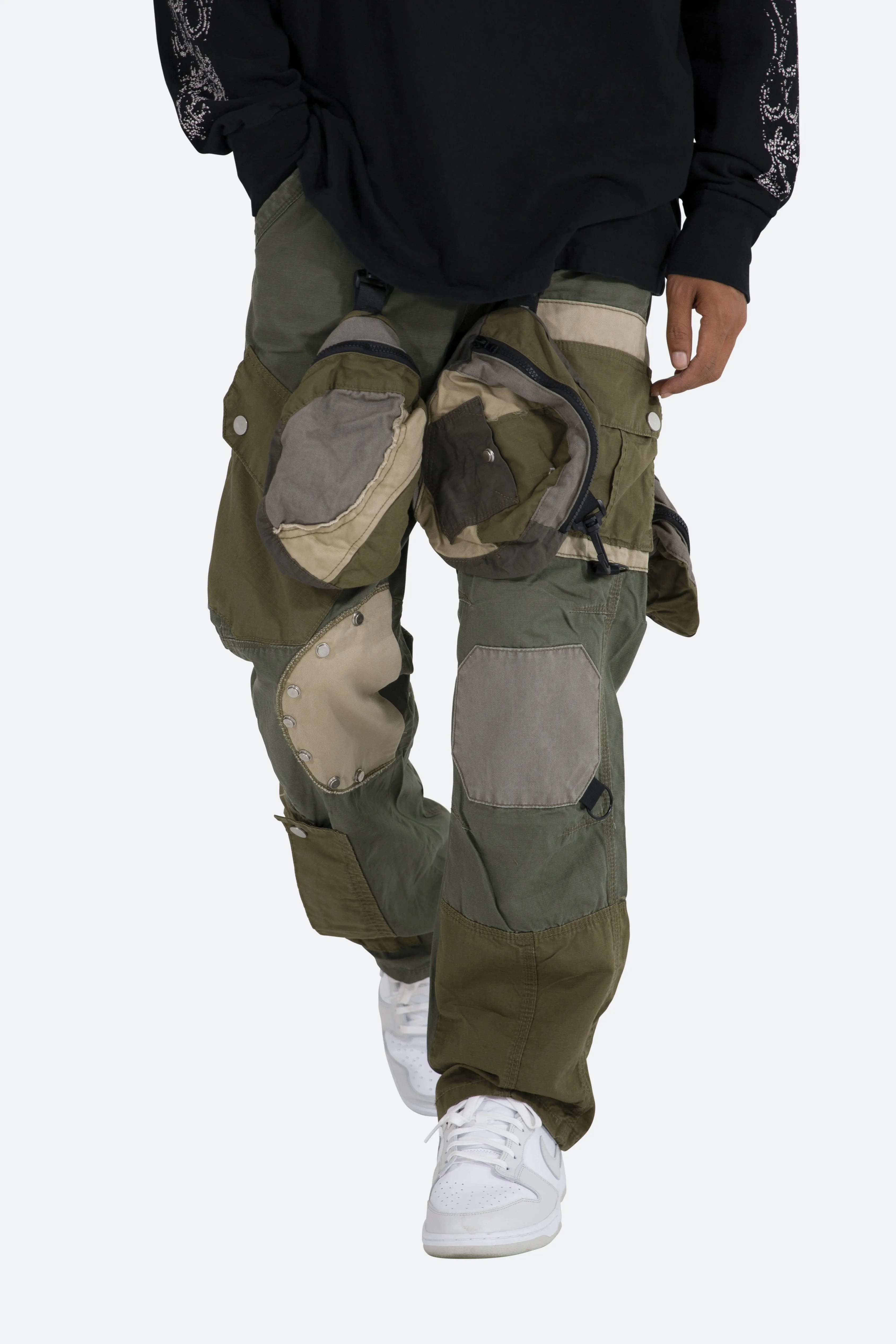 Patchwork Cargo Pants - Olive