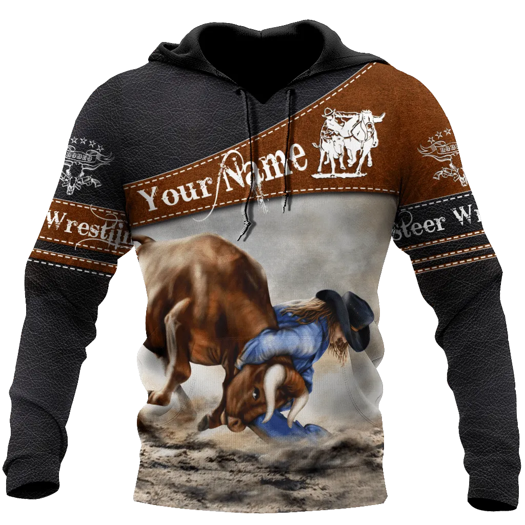 Personalized Name Bull Riding 3D All Over Printed Unisex Sweatshirt Hoodie Shirts Steer Wrestling