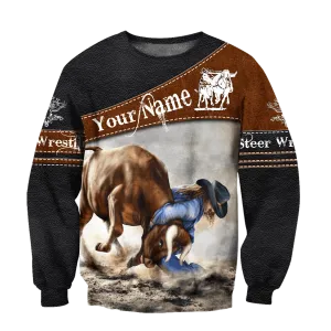 Personalized Name Bull Riding 3D All Over Printed Unisex Sweatshirt Hoodie Shirts Steer Wrestling