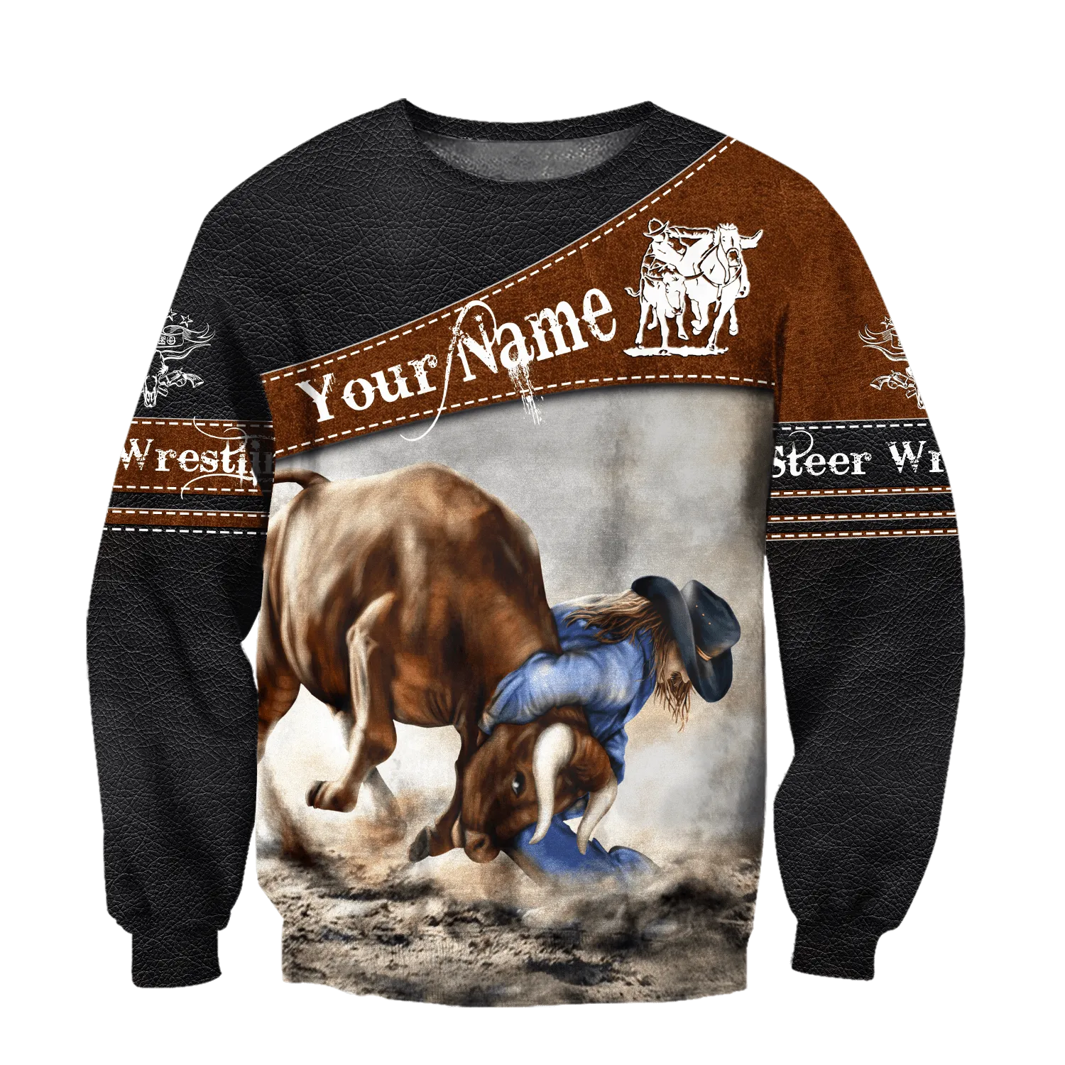 Personalized Name Bull Riding 3D All Over Printed Unisex Sweatshirt Hoodie Shirts Steer Wrestling