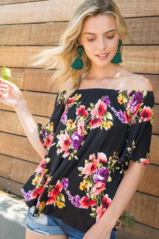 Plus Ruffle Sleeve Off Shoulder Floral Top