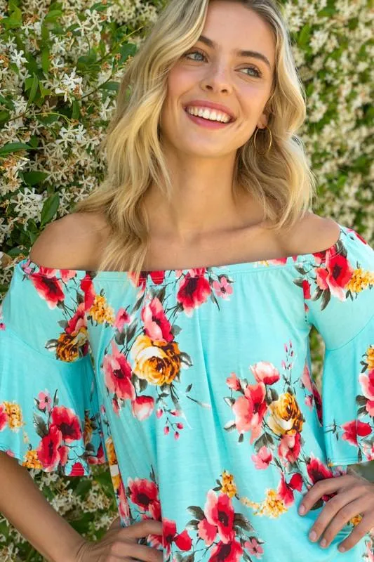 Plus Ruffle Sleeve Off Shoulder Floral Top