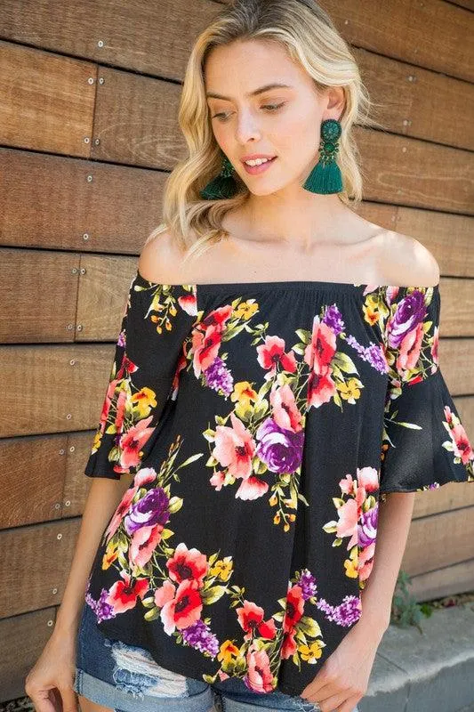 Plus Ruffle Sleeve Off Shoulder Floral Top