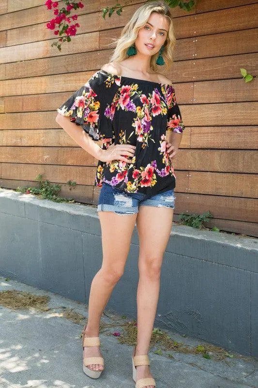 Plus Ruffle Sleeve Off Shoulder Floral Top