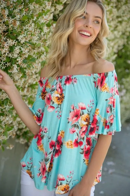 Plus Ruffle Sleeve Off Shoulder Floral Top