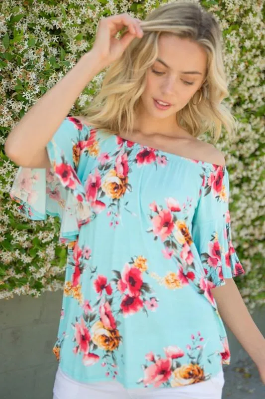 Plus Ruffle Sleeve Off Shoulder Floral Top