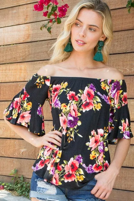 Plus Ruffle Sleeve Off Shoulder Floral Top