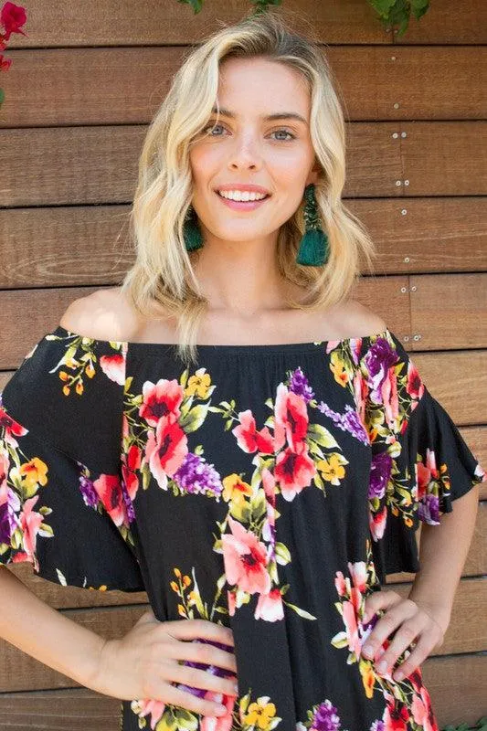 Plus Ruffle Sleeve Off Shoulder Floral Top