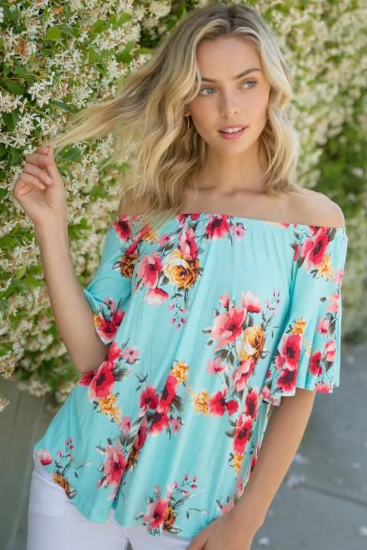 Plus Ruffle Sleeve Off Shoulder Floral Top