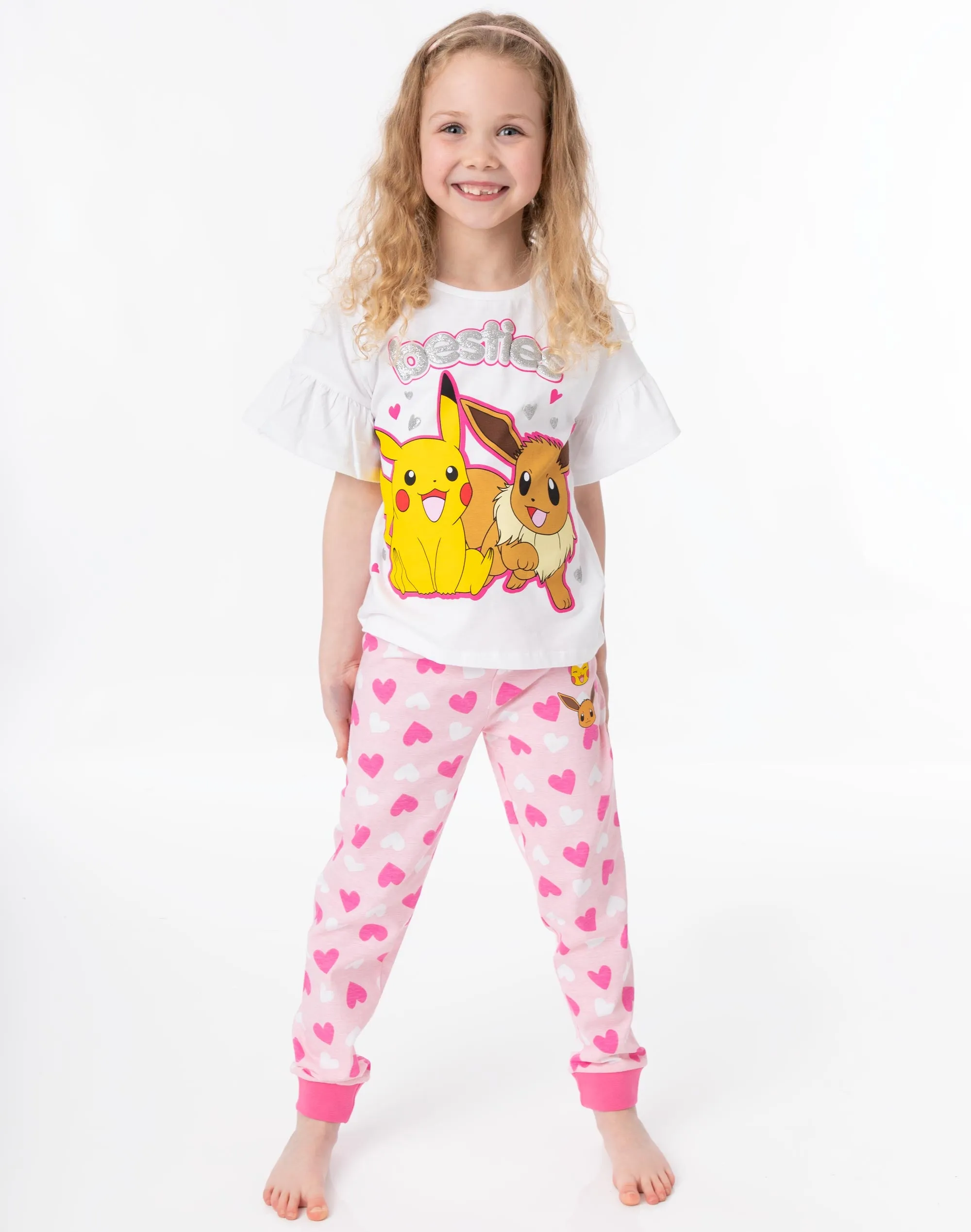 Pokemon Pikachu, Eeevee Unisex Kids White Short Sleeve Long Leg Pyjama Set