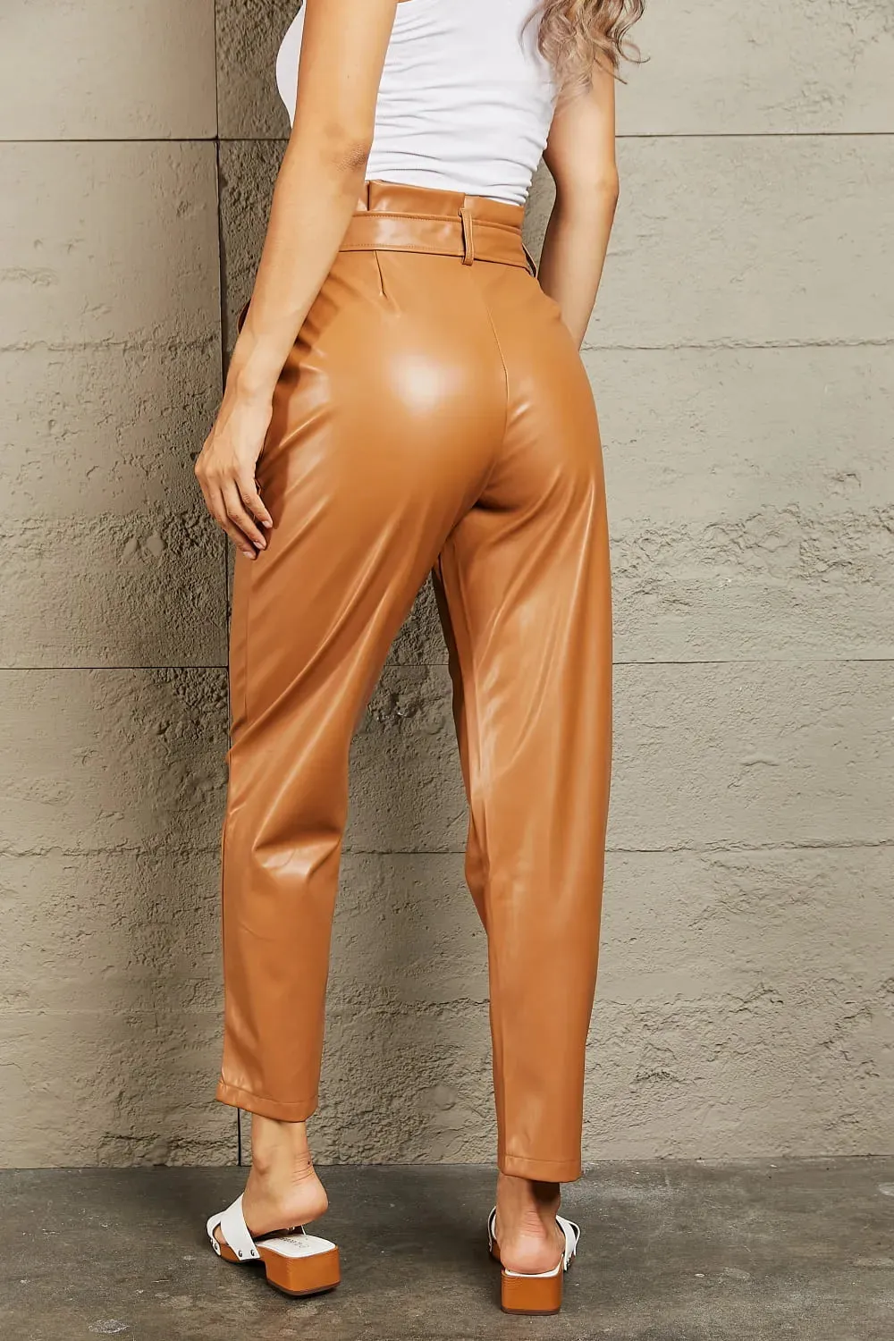 Powerful You Full Size Faux Leather Paperbag Waist Pants