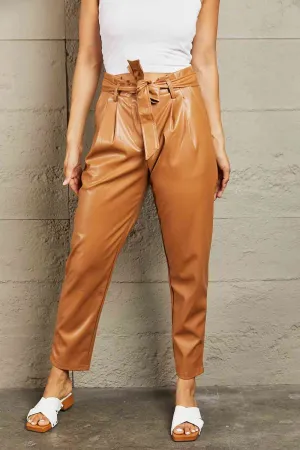 Powerful You Full Size Faux Leather Paperbag Waist Pants