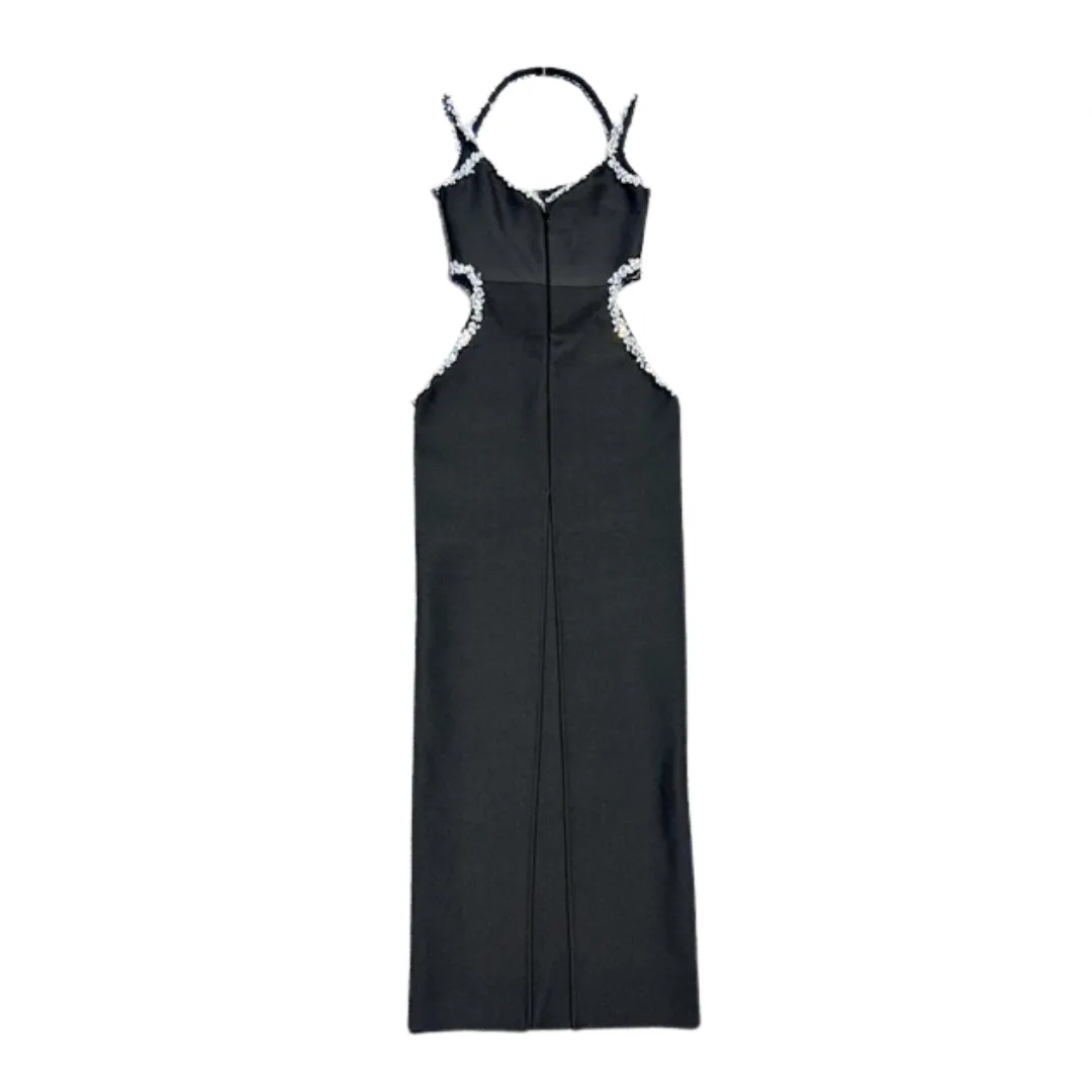 Pre Order:  Black Sleeveless Diamond Tight Bandage Maxi Dress