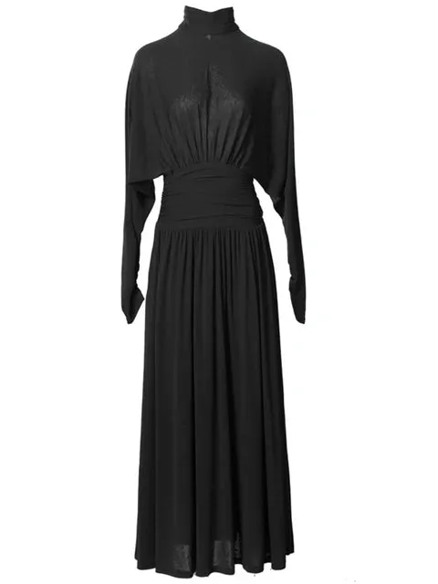 Pre Order: Turtleneck Waist Wrap Batwing Sleeve Maxi Dress