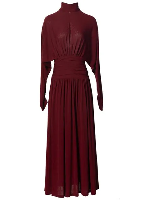 Pre Order: Turtleneck Waist Wrap Batwing Sleeve Maxi Dress