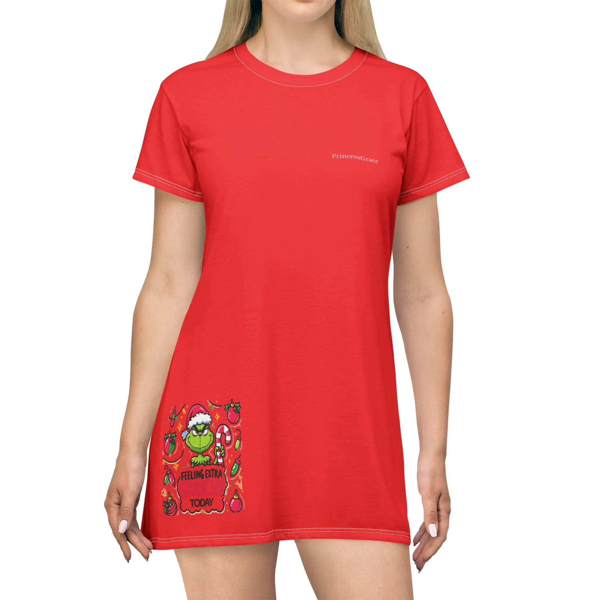 Princess Grace  Christmas Cheer T-Shirt Dress  "Feeling Grinchy Today" Design