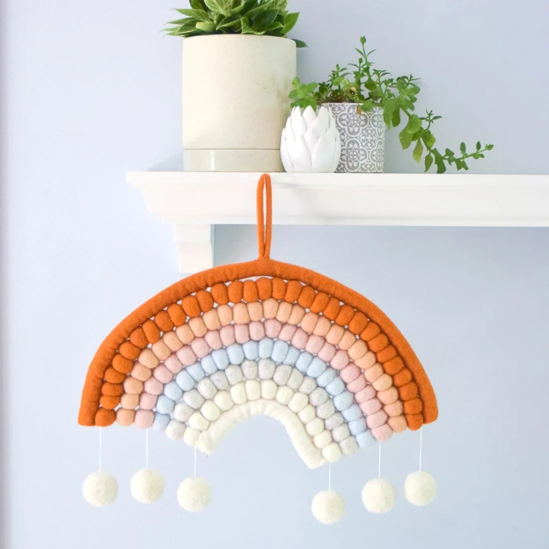 Rainbow Felt Ball Hanging - Boho