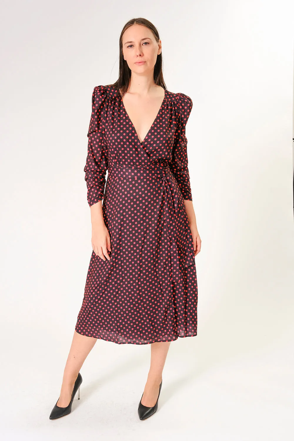 RED POLKA DOT WRAP DRESS