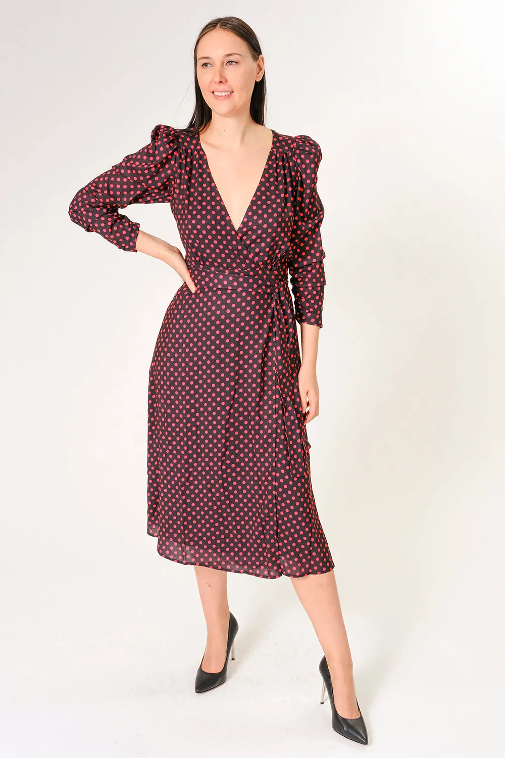 RED POLKA DOT WRAP DRESS