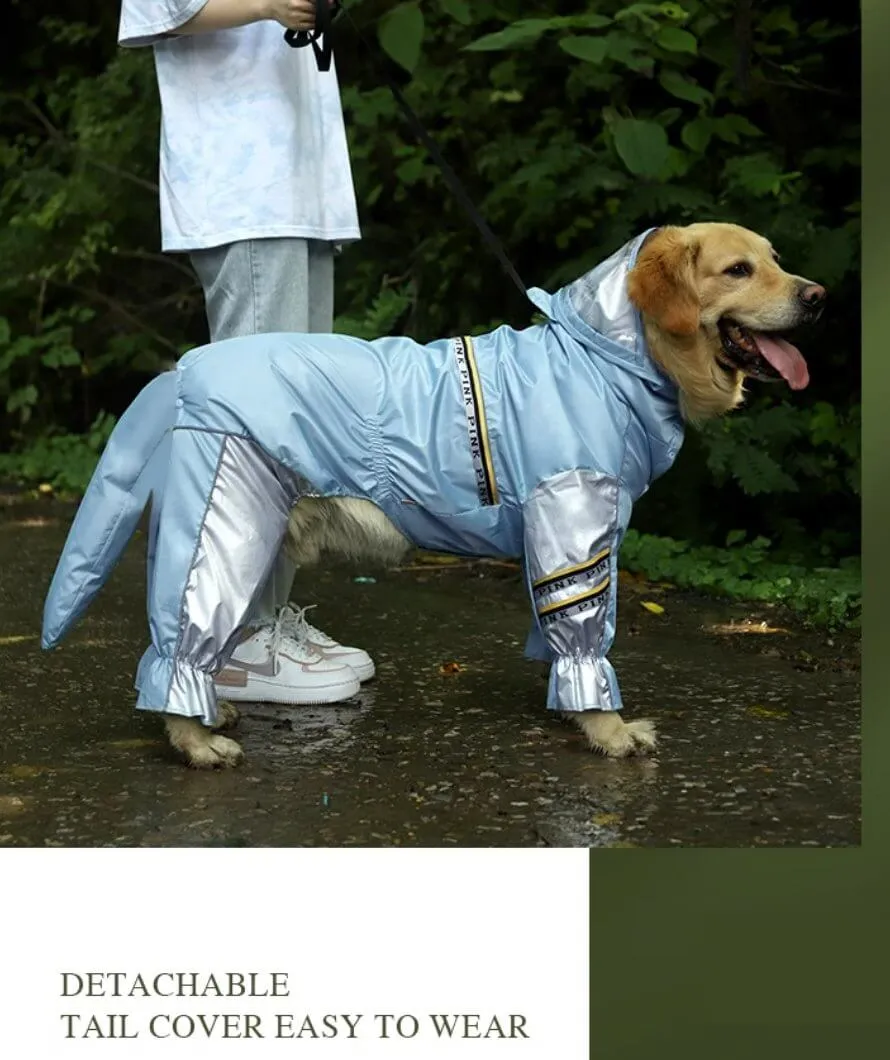 Reflective Waterproof Dog Raincoat with Hood & Harness Hole 4legs For Large Size Dog